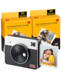 Kodak Mini Shot 3 Retro Blanca 2-en-1 + Pack con 60 Hojas - Cámara Instantánea e Impresora de Fotos - pulgadas