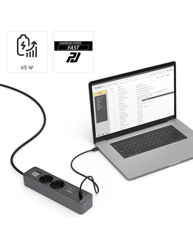 Regleta Hama 2Tomas 1xUSB-A+2XUSB-C 65W PD Interruptor 1,4m