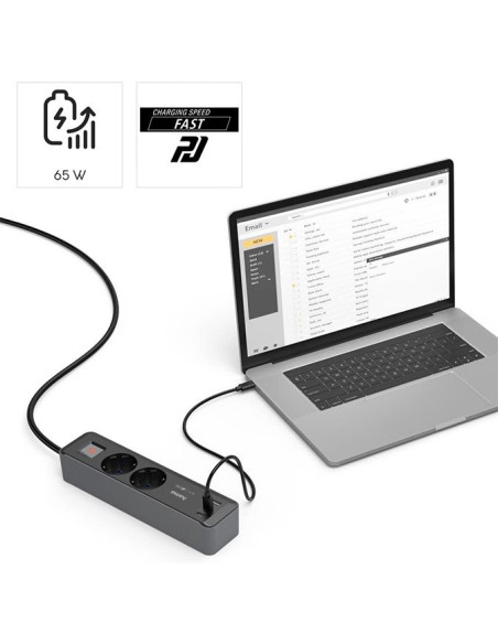 Regleta Hama 2Tomas 1xUSB-A+2XUSB-C 65W PD Interruptor 1,4m