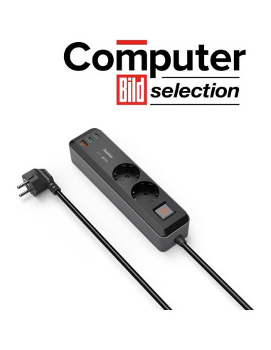 Regleta Hama 2Tomas 1xUSB-A+2XUSB-C 65W PD Interruptor 1,4m