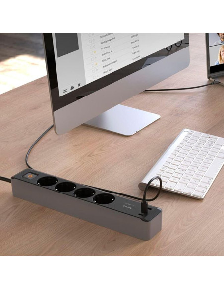 Regleta Hama 4Tomas 1xUSB-A+2XUSB-C 65W PD Interruptor 1,4m-TiendaCPU