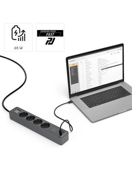 Regleta Hama 4Tomas 1xUSB-A+2XUSB-C 65W PD Interruptor 1,4m-TiendaCPU