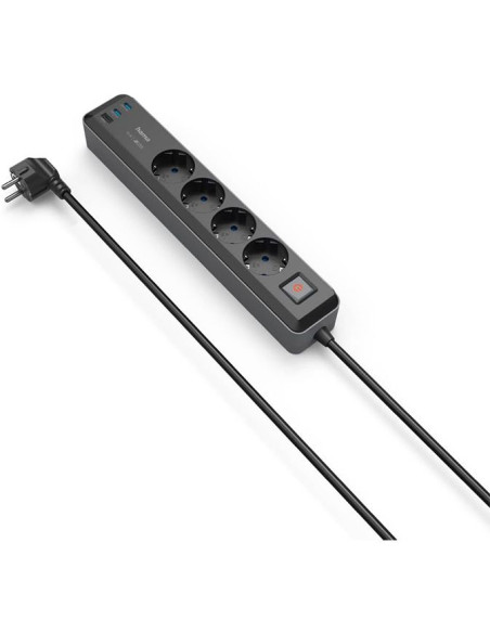 Regleta Hama 4Tomas 1xUSB-A+2XUSB-C 65W PD Interruptor 1,4m-TiendaCPU