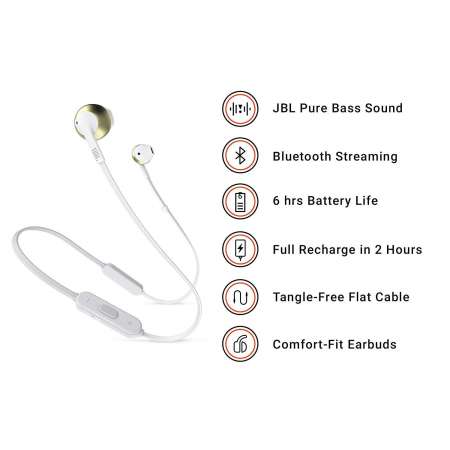 JBL T205 Auriculares Bluetooth Blanco/dorado