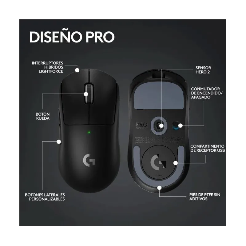 Logitech G Pro X Superlight 2 Black – Ratón gaming inalámbrico profesi