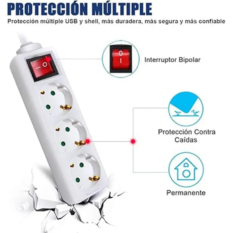 CoBprar3Regleta 3 Tomas, 1.4m, Interruptor Bipolar de Encendido/Apagad