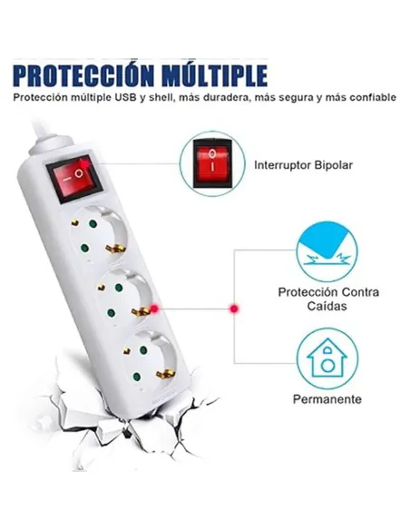 CoBprar3Regleta 3 Tomas, 1.4m, Interruptor Bipolar de Encendido/Apagad