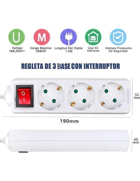 CoBprar3Regleta 3 Tomas, 1.4m, Interruptor Bipolar de Encendido/Apagad