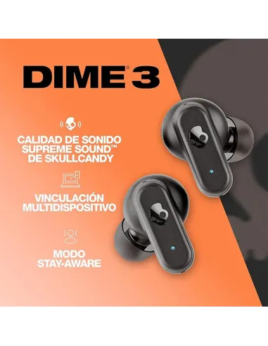 Skullcandy Dime 3 True Black | Auriculares Bluetooth 20h - TiendaCPU