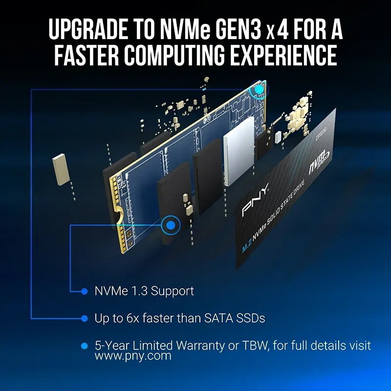 PNY CS1030 1TB M.2 NVMe PCIe Gen3 x4 SSD, Lesegeschwindigkeit 2100MB/s