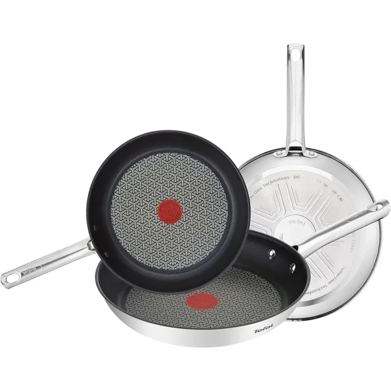 Tefal Duetto - Juego de Sartenes de 20/24/28 cm Acero Inoxidable Inducción Antiadherente