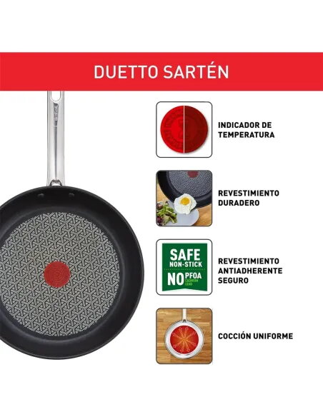 Tefal Duetto - Juego de Sartenes de 20/24/28 cm Acero Inoxidable Inducción Antiadherente