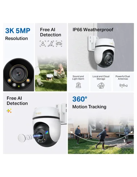 Tapo C530WS Cámara Wi-Fi Exterior 360° | 3K 5MP - TiendaCPU