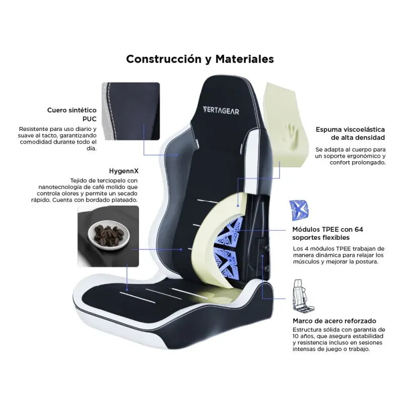 VERTAGEAR SL3800 HYGENNX BLACK/WHITE ERGONOMIC