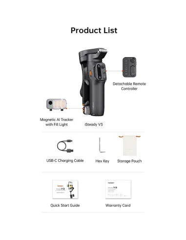 Hohem iSteady V3 Blanco | Gimbal Smartphone con IA y Luz - TiendaCPU