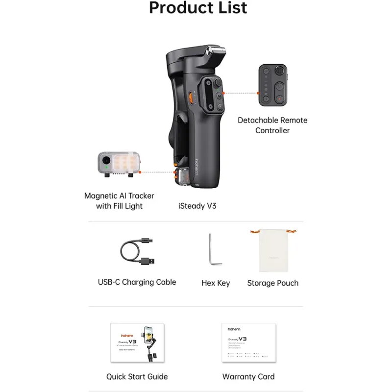 HOHEM iSteady V3 AI Gimbal Auto-Track WHT
