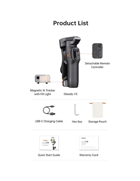 Hohem iSteady V3 White | AI Smartphone Gimbal & Fill Light - TiendaCPU