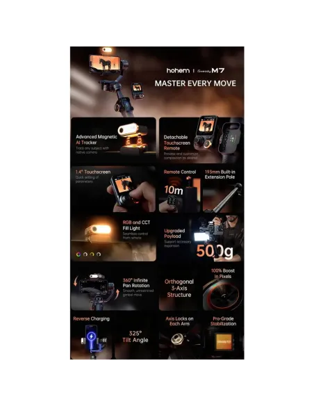 Hohem iSteady M7 Premium | Gimbal IA 500g con Pantalla Táctil