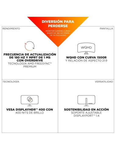 Buy HP OMEN 34c G2 | 34" Curved WQHD Monitor 180Hz - TiendaCPU