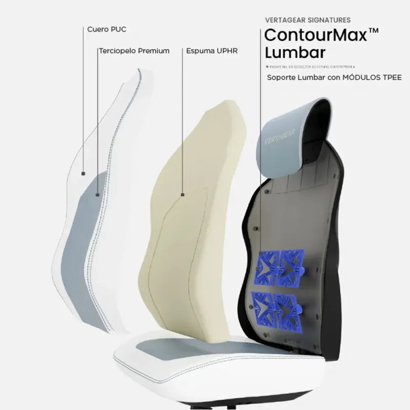 Vertagear SL1800 White/Black/Baby Blue Ergonomic Features Edition - Silla gaming ergonómica