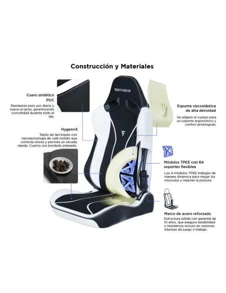 Vertagear SL5800 HygennX Black/White | Silla Gaming - TiendaCPU