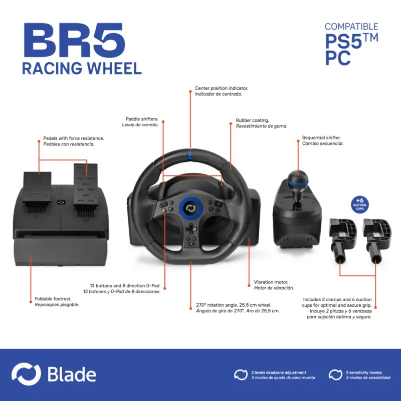 Volante Blade BR5 PS5 PC | Con Pedales y Cambio - TiendaCPU