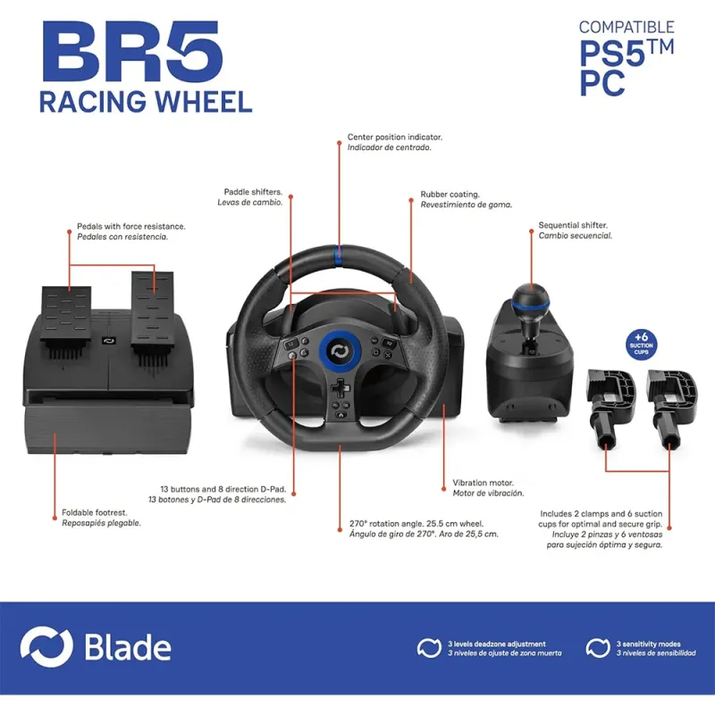 Volante Blade BR5 PS5 PC | Con Pedales y Cambio - TiendaCPU