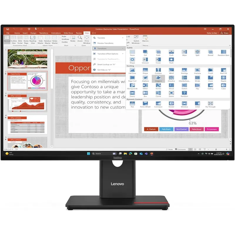 Lenovo ThinkVision T27-40 Monitor, 68,6 cm (27 Zoll), 1920 x 1080 Pixel, Full HD, LED, 6 ms, Schwarz