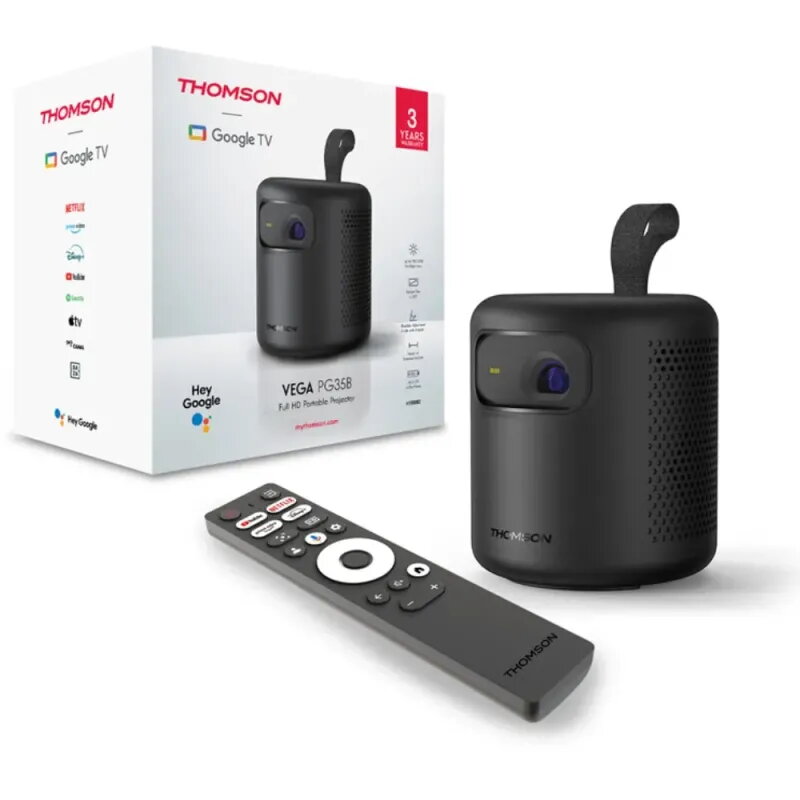 Thomson Vega PG35B Portable Projector | Battery & Google TV