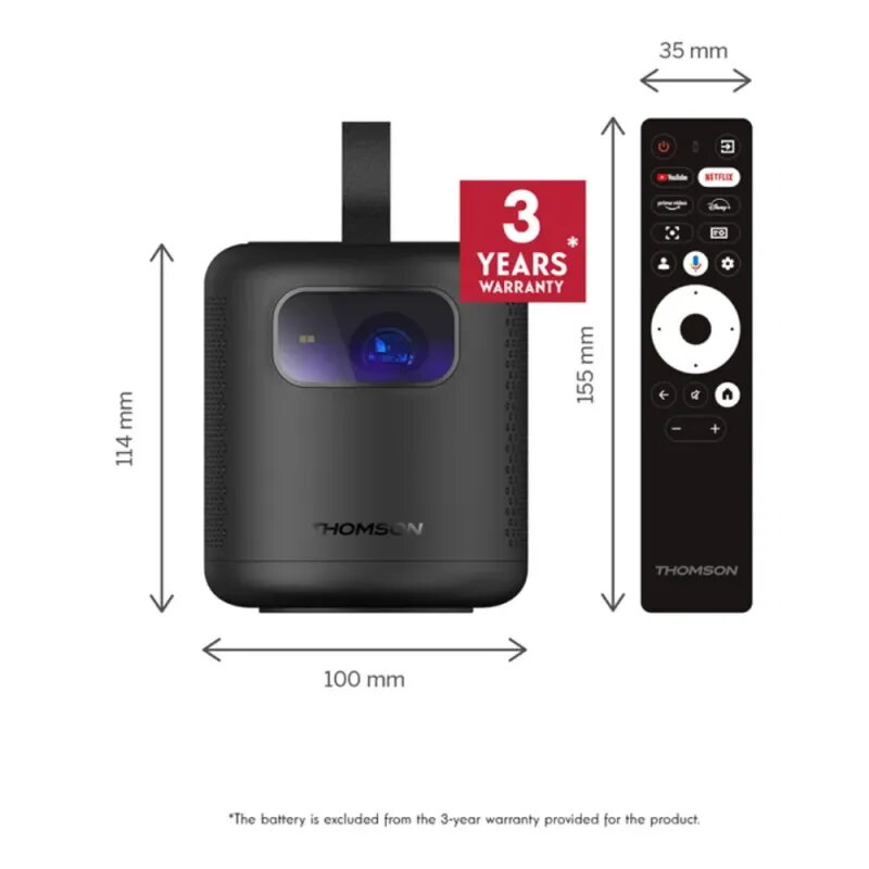 Thomson Vega PG35B Portable Projector | Battery & Google TV