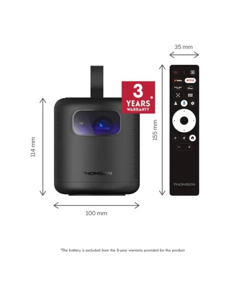 Thomson Vega PG35B Portable Projector | Battery & Google TV