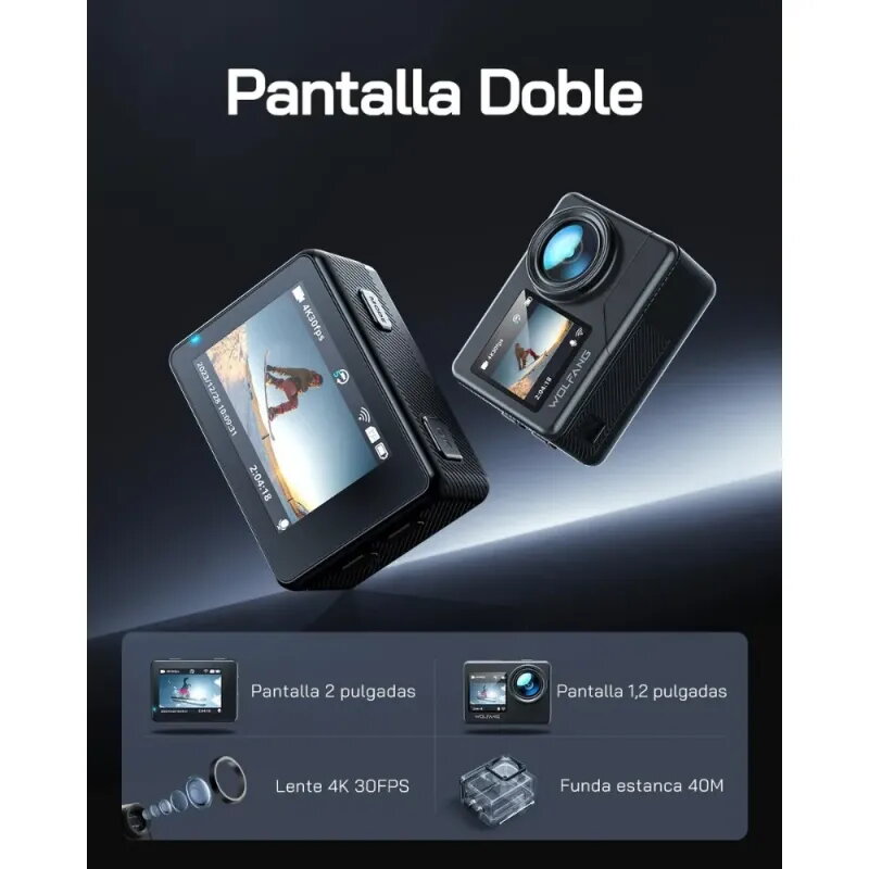 Cámara Deportiva WOLFANG GA120 4K | Doble Pantalla y 20MP | Oferta
