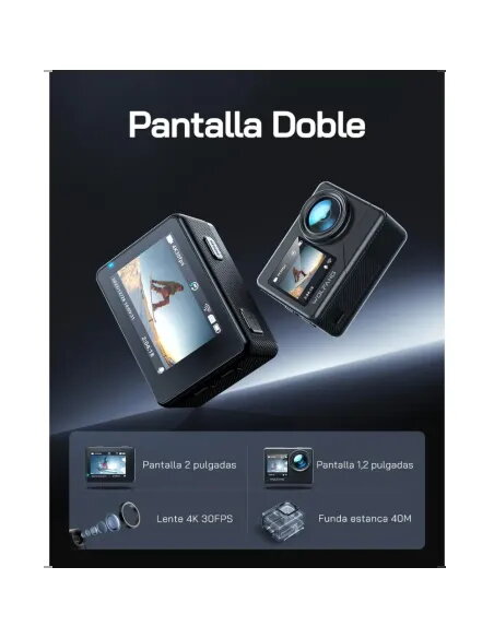 Cámara Deportiva WOLFANG GA120 4K | Doble Pantalla y 20MP | Oferta
