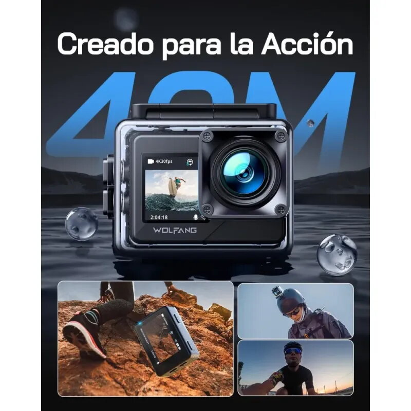 Cámara Deportiva WOLFANG GA120 4K | Doble Pantalla y 20MP | Oferta