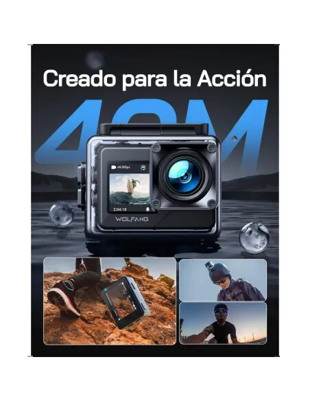 Cámara Deportiva WOLFANG GA120 4K | Doble Pantalla y 20MP | Oferta