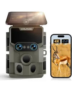 WOLFANG WT09 Solar Trail Camera Dual Lens 64MP 4K Wi Fi