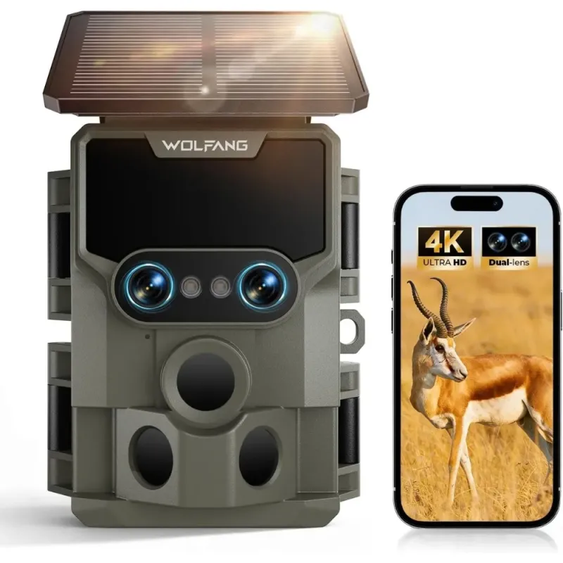 WOLFANG WT09 Solar Trail Camera Dual Lens 64MP 4K Wi Fi