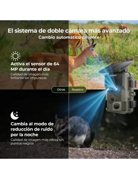 WOLFANG WT09 Solar Trail Camera Dual Lens 64MP 4K Wi Fi