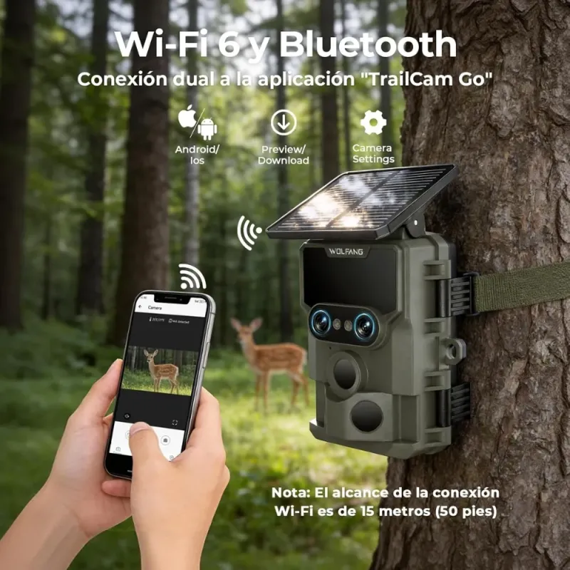 WOLFANG WT09 Solar Trail Camera Dual Lens 64MP 4K Wi Fi