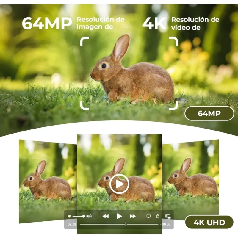 Camara Caza WOLFANG WT09 Solar Lente Dual 64MP 4K Wi Fi