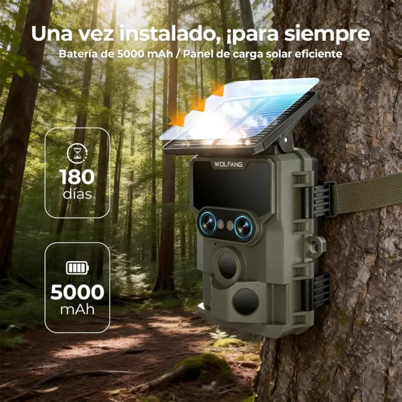 WOLFANG WT09 Solar Trail Camera Dual Lens 64MP 4K Wi Fi