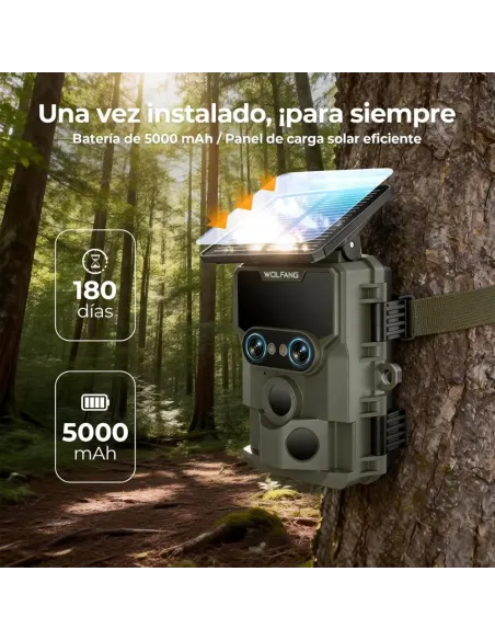 Camara Caza WOLFANG WT09 Solar Lente Dual 64MP 4K Wi Fi