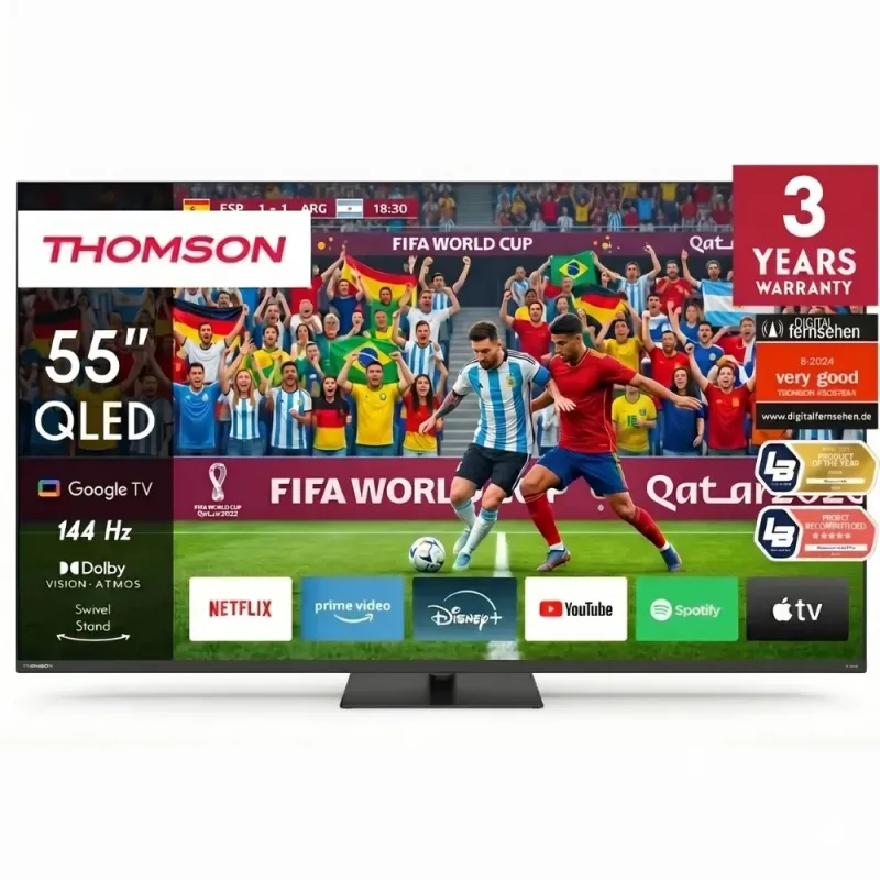 TV Thomson 55" 4K QLED 144Hz 55QG7C14 | Google TV y Peana Giratoria