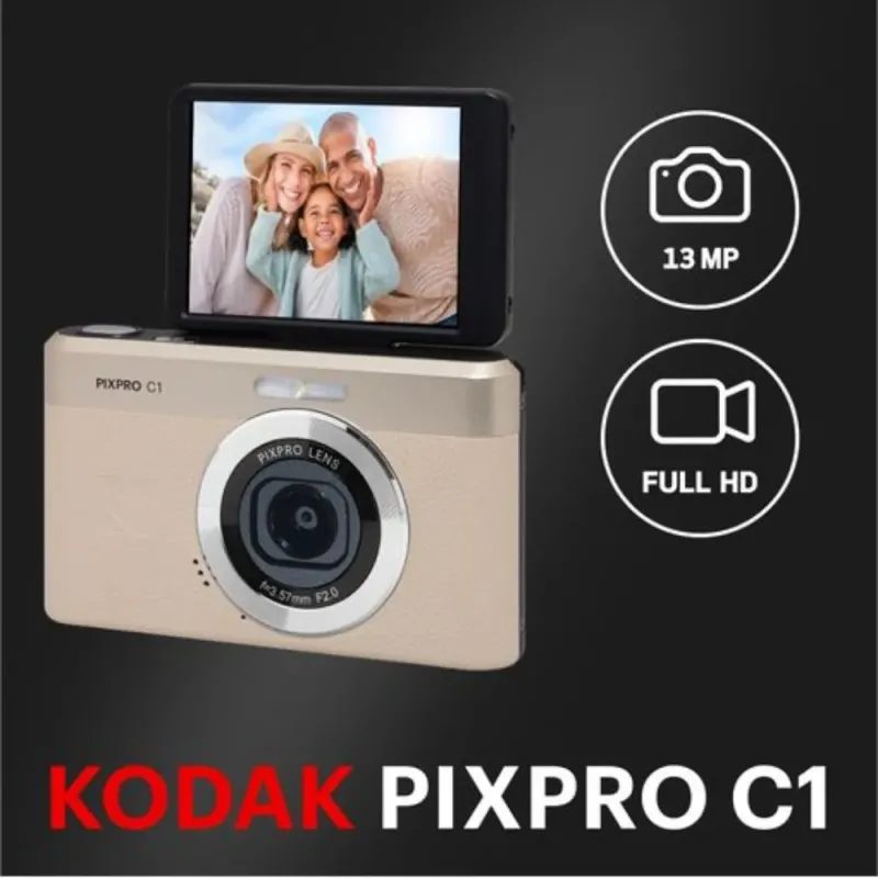 Cámara Kodak PIXPRO C1 Beige 13MP Pantalla Inclinable Full HD