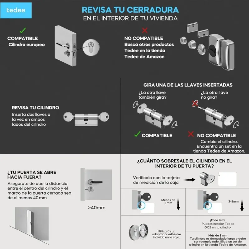 Tedee GO2 Alu Silver Smart Lock TLV2.0 | Bluetooth Matter Keyless