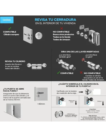 Tedee GO2 Alu Cerradura Inteligente Plata | TLV2.0 | Bluetooth, Sin Llaves, App