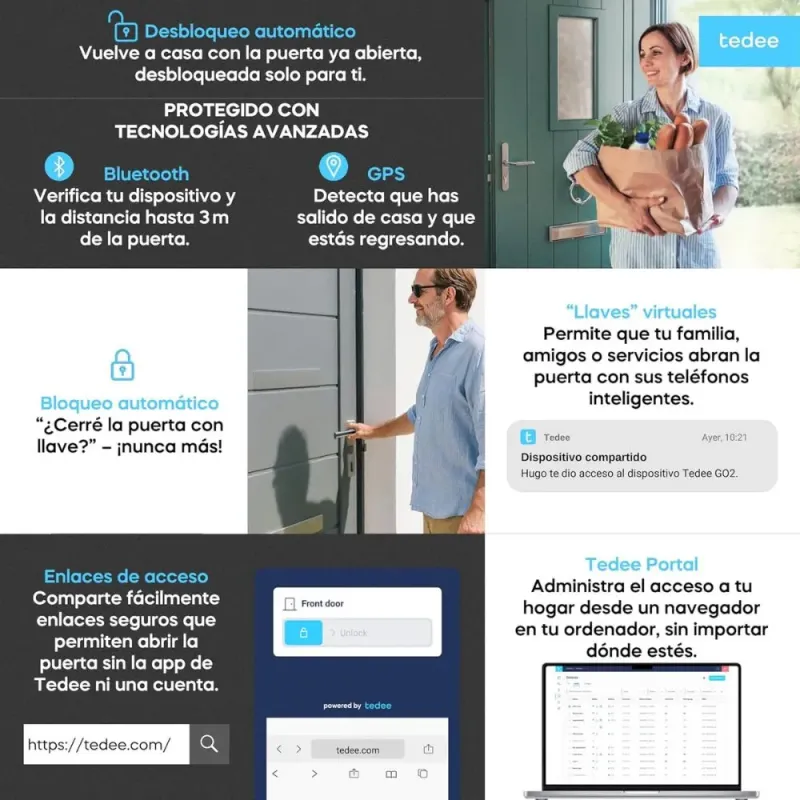 Tedee GO2 Alu Cerradura Inteligente Plata | TLV2.0 | Bluetooth, Sin Llaves, App
