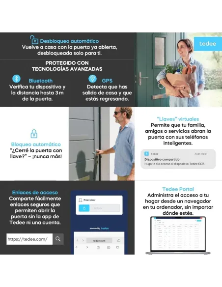 Tedee GO2 Alu Cerradura Inteligente Plata | TLV2.0 | Bluetooth, Sin Llaves, App