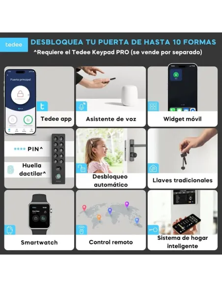 Tedee GO2 Alu Cerradura Inteligente Plata | TLV2.0 | Bluetooth, Sin Llaves, App