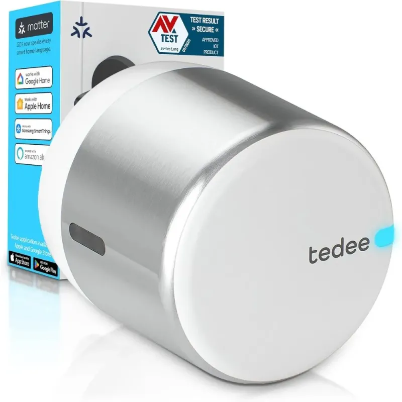 Tedee GO2 Alu Cerradura Inteligente Plata | TLV2.0 | Bluetooth, Sin Llaves, App